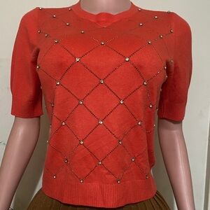 Chic Orange Beaded Women's Top